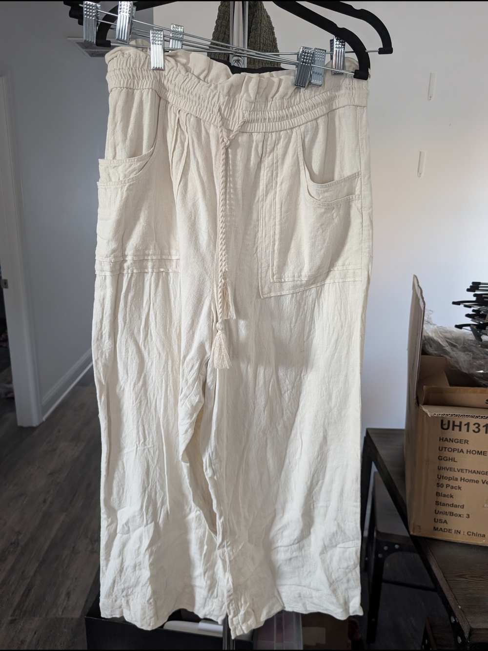 House of Harlow 1960 Cream Drawstring Wide-Leg Pants
